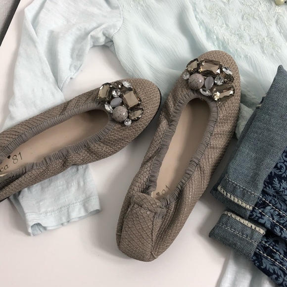 Ferca 81 Leather Ballerina Flats Jeweled Toe 38 - Picture 2 of 9